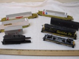 Lot of HO Scale Santa Fe Trains and Pieces including Stacking Storage Cars, and more, AS IS, 1 lb 10