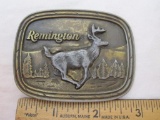 Vintage Remington Brass Belt Buckle with Running White-tailed Deer (Buck) scupltured by Sid Bell,