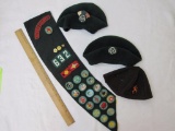 Lot of Vintage Girl Scouts of America Memorabilia including sash with badges, hats, and more, 8 oz