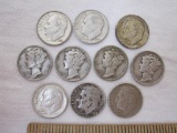 10 US Silver Coins including 6 Roosevelt Dimes from 1946-1964 including 1961-D & 1947-S and 4