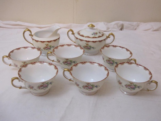 Royal Embassy China Rutland 6 Tea Cups, Sugar Bowl with Lid, and Creamer, 3 lb 9 oz