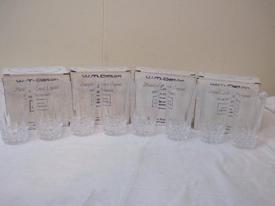 8 W.M. Dalton French Lead Crystal Beverage Glasses, Verite Pattern, in original boxes, 7 lbs 8 oz