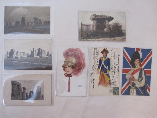 Vintage Postcards from Great Britain including Miliary Girl and Stonehenge, c. 1900s, 3 oz
