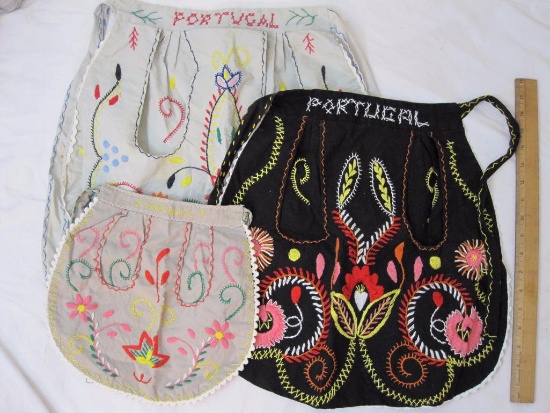 3 Vintage Handmade Embroidered Portugal Aprons, 9 oz