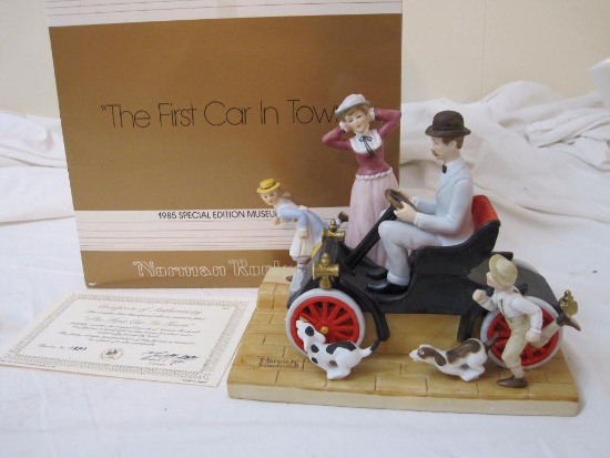 Norman Rockwell Museum Piece "The First Car in Town" Porcelain Figurine, 1985, in original box, 2