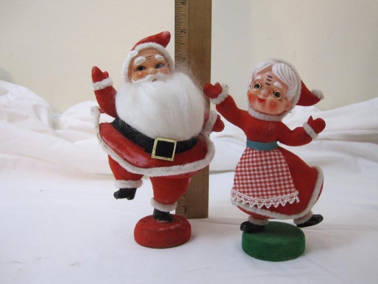 Vintage Mr & Mrs Santa Claus Free Standing Figures Dancing 1950-60s, 7 oz