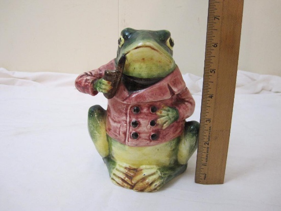 Antique Majolica Toad Humidor Tobacco Jar Vintage Frog Figural Container, AS IS, see pictures for