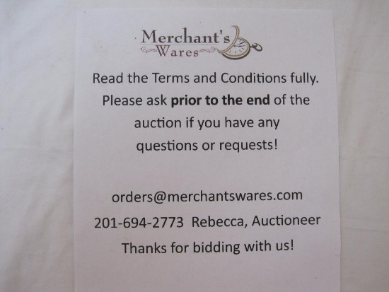 Please read our full Terms and Conditions for this and every auction before bidding. If you have any