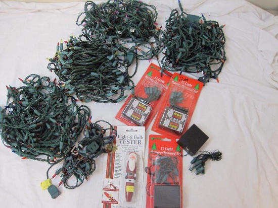 Lot of Battery Operated and Electric Christmas Lights and Light Bulb Tester, 5 lbs 11 oz