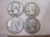 4 US Silver Coins Washington Quarters including 1934, 1941, 1943, and 1961-D, 24.2 g total weight