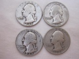 4 US Silver Coins Washington Quarters including 2 1934, 1940, and 1942, 24.2 g total weight