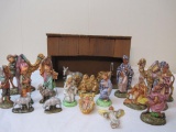 Vintage Nativity Set with Wooden Creche and Ceramic Figurines, Atlantic Mold Company hand painted