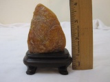 Carved Soapstone Rock/Sculpture on Wooden Display Base, 8 oz