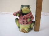 Antique Majolica Toad Humidor Tobacco Jar Vintage Frog Figural Container, AS IS, see pictures for