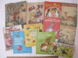 Lot of Vintage Children's Books including Talking Animal Book with sounds, 1960s cloth baby books,