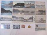 Lot of Hudson River and Robert Fulton Postcards and Commemorative Items including stamps and coin, 5