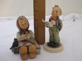 2 Goebel Hummel Ceramic Figurines including Happy Pastime and Soloist Boy, 9 oz