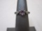 Sterling Silver Ring w/ amethyst main stone and blue topaz stones on each side, size 5, marked 925,