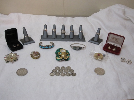 US Silver Coins and Silver, Gold & Costume Jewelry
