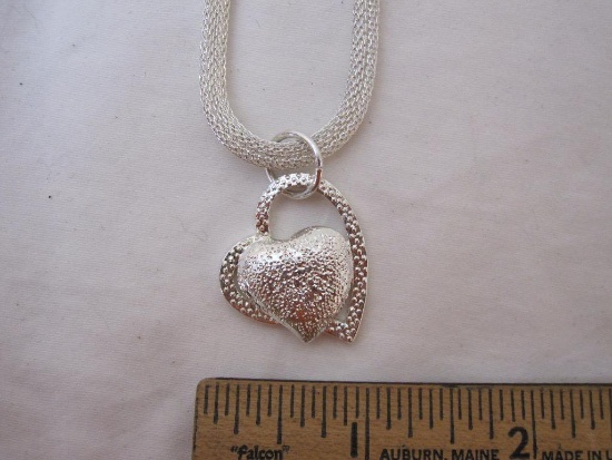 Sterling Silver Rope Necklace w/ Heart Pendant, necklace marked 925, 15.3 g total weight