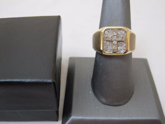10K Gold 1/4 cttw Diamond Cross Ring, size 10, 3.7g
