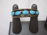 Beautiful Sterling Silver Navajo Turquoise/Pawn Bracelet, marked Sterling, 26.3 grams total weight