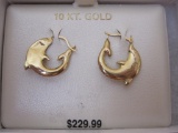 10K Gold Dolphin Earrings, .5g, one earring is damaged