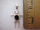 Sterling Silver Jointed Person Child Birthstone Pendant, CZ & Amethyst, marked 925S, 1.4 g total