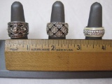 (3) Beautiful Faux Diamond Costume Rings (2) are Size 8, 1- is Size 7.5