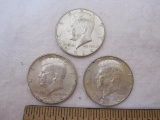 3 Kennedy Half Dollar Silver Coins, 1964, 37.6 g total weight