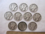 10 1920?s-30?s Silver Mercury Dimes, including 1936-D, 1931-S, and 1926-D, 23.5 g total weight