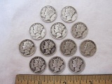 12 1920?s-1940?s Silver Mercury Dimes including 1937-S and 1943-S, 28.9 g total weight