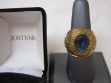 18K HGE GF Gold Electroplate United States Navy Ring with blue stone, marked Karatclad 18KT HGE,