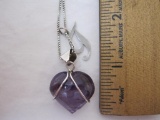 18 inch Sterling Silver Necklace (marked 925 Italy) with Acrylic Purple Heart pendant (pendant has a