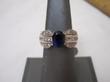 Sterling Silver Dark Blue Sapphire Ring, Size 6.5, marked 925, 6.5 g