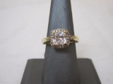 Sterling Silver Gold Tone Ring w/ large Square Cut CZ and CZ accents, size 8, marked CZ925, 4.9 g