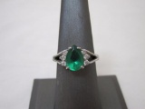 Sterling Silver Faux Emerald Ring, size 7.5, marked 925 HMI, 3.1 g