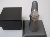 Goldtone Sterling Silver (925) Diamond Cluster Ring, marked CI, 10.7 g