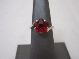 Faux Ruby Sterling Silver Ring, size 6.5, marked 925, 2.7 g