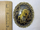 Vintage Golden Ram Brooch w/ Ebony Background, marked Western Germany, 8.8 g