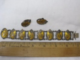 Vintage Siam Sterling Silver Yellow Enamel Bracelet and Earrings, 30.2 g total weight