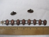 Vintage Siam Sterling Silver Red Enamel Bracelet and Earrings, 29.1 g total weight