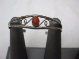 Beautiful Red Pawn Sterling Silver Cuff Bracelet, marked Sterling, 6.2 g