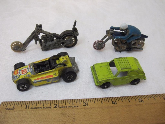 Lot of Vintage Diecast Cars including 1975 HotWheels, Tootsie and motorcycles, 4 oz