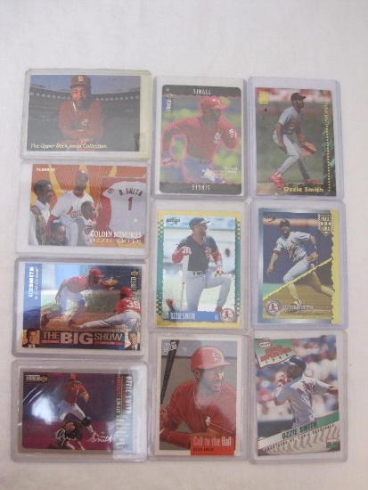 10 Ozzie Smith (St. Louis Cardinals) Baseball Cards including Upper Deck, Pinnacle, and Fleer, 4 oz