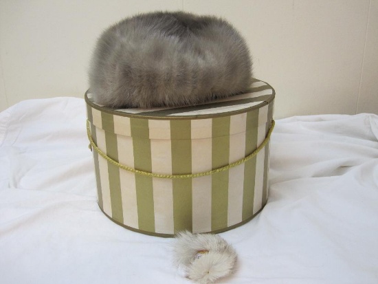 Vintage Women's Fur Hat and Pin, possibly mink (unmarked), approx. women's medium, 1 lb