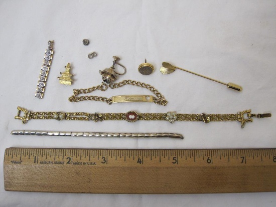 Lot of Assorted Women's Jewelry including Pagoda Pin marked 1/10 10KGF (1.6 g), sterling silver