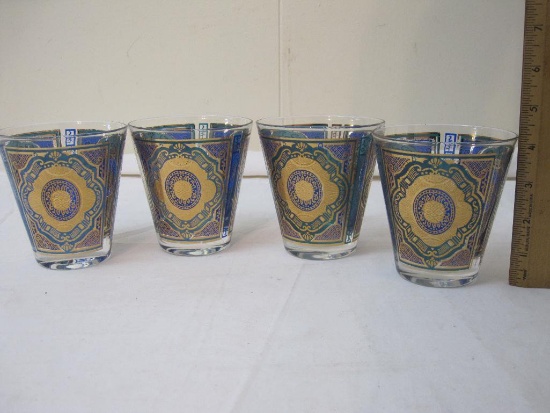 4 Vintage Gold-accented Bar Glasses, marked Forecast, 4.25" Tall, 2 lbs 8 oz