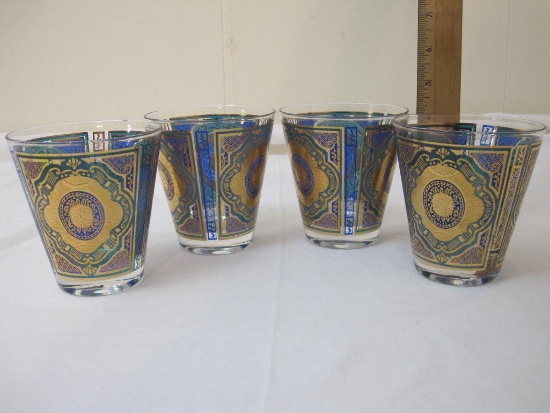 4 Vintage Gold-accented Bar Glasses, marked Forecast, 4.25" Tall, 2 lbs 8 oz