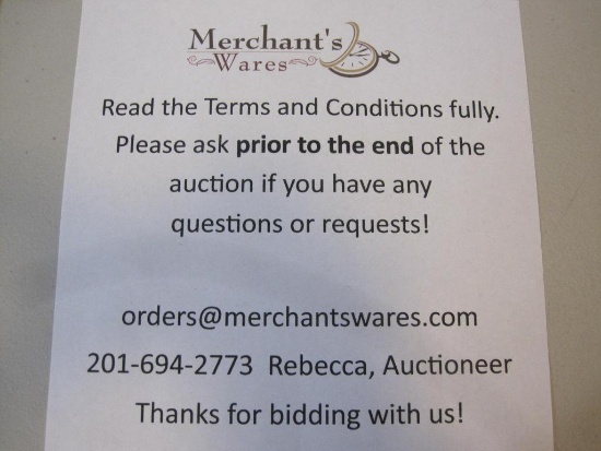 Please read our full Terms and Conditions before bidding! If you have any questions, contact the